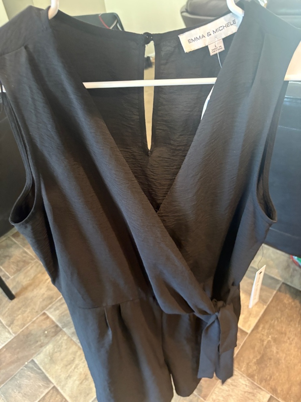 Emma & Michele Black Sleeveless Jumper/Romper shorts outfit with Side Tie - Picture 6 of 6